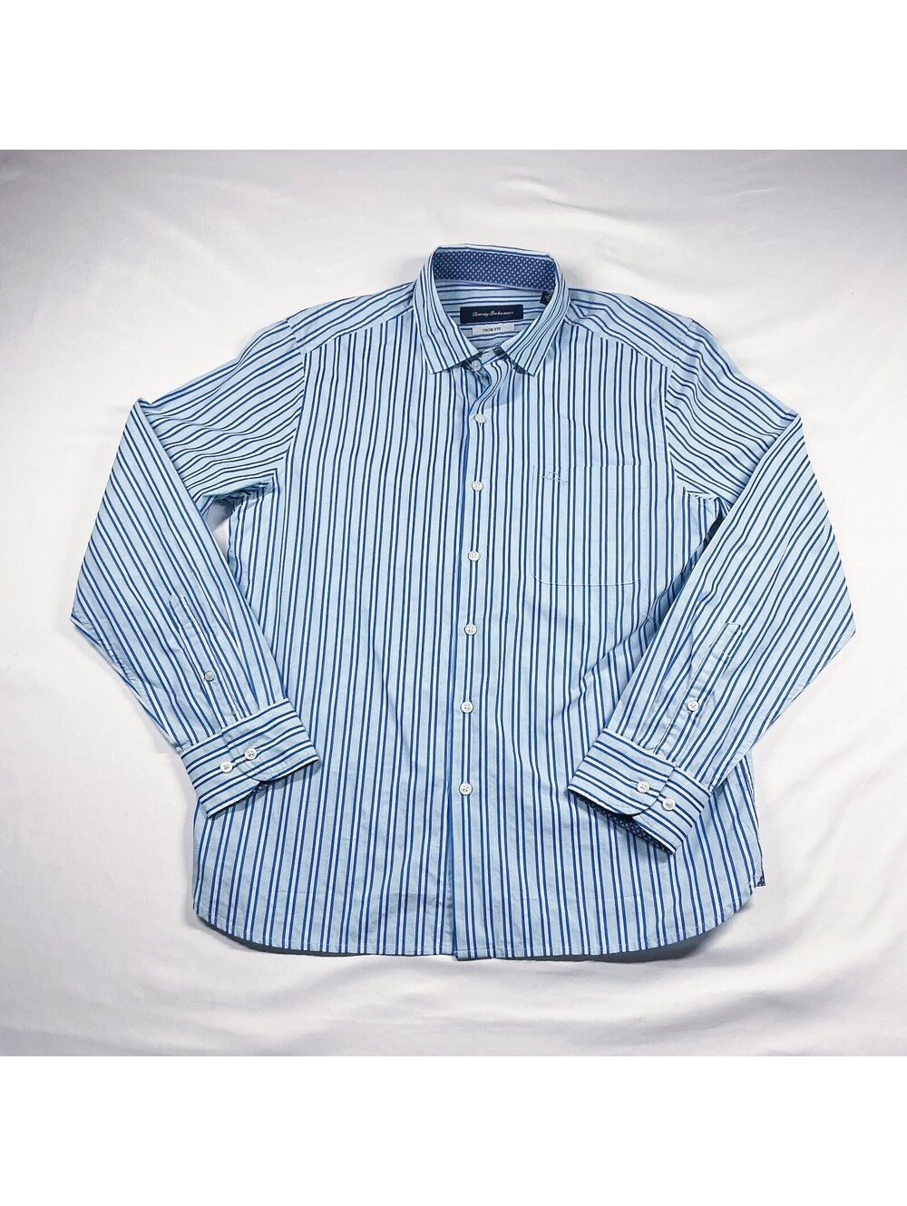 Tommy Bahama Trim Fit Blue Striped Business Button-Up Shirt Pima Cotton Medium